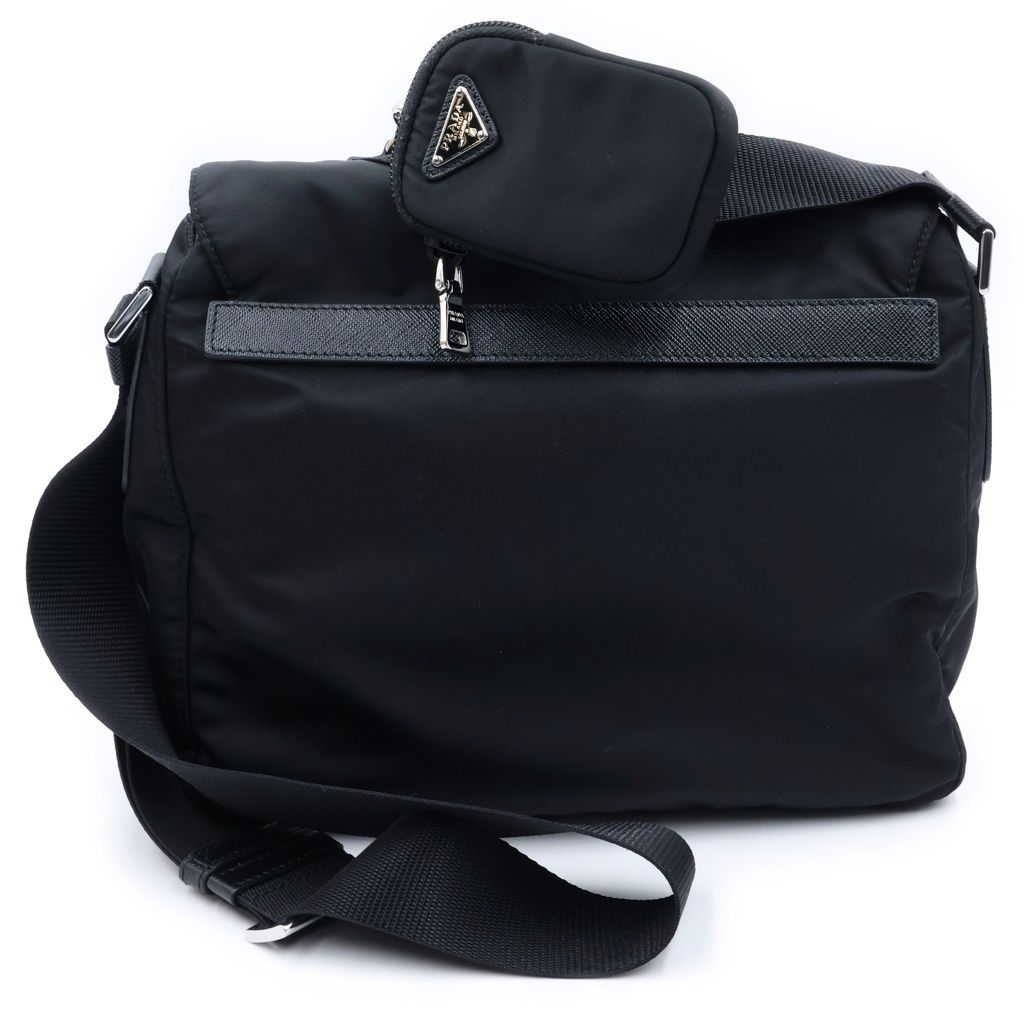 Prada Re-Nylon Triangle Logo Shoulder Bag Black Tessuto Pouch Silver — view 2