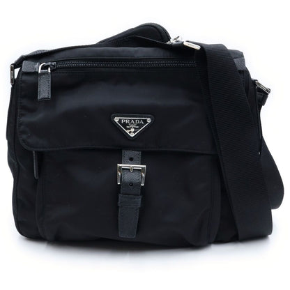 Prada Re-Nylon Triangle Logo Shoulder Bag Black Tessuto Pouch Silver