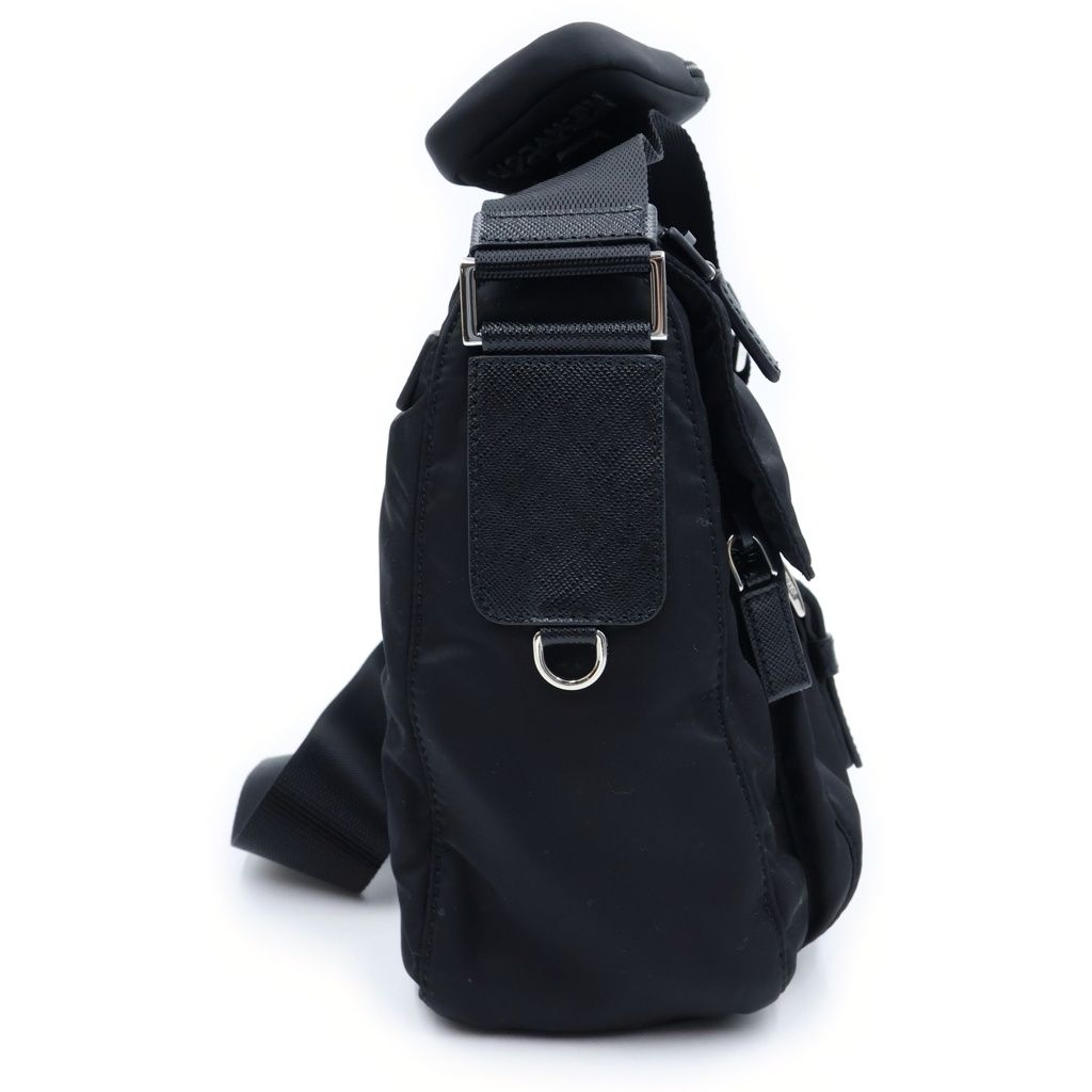 Prada Re-Nylon Triangle Logo Shoulder Bag Black Tessuto Pouch Silver — view 3
