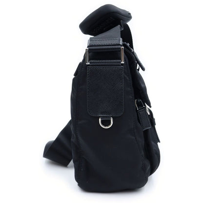 Prada Re-Nylon Triangle Logo Shoulder Bag Black Tessuto Pouch Silver — view 3