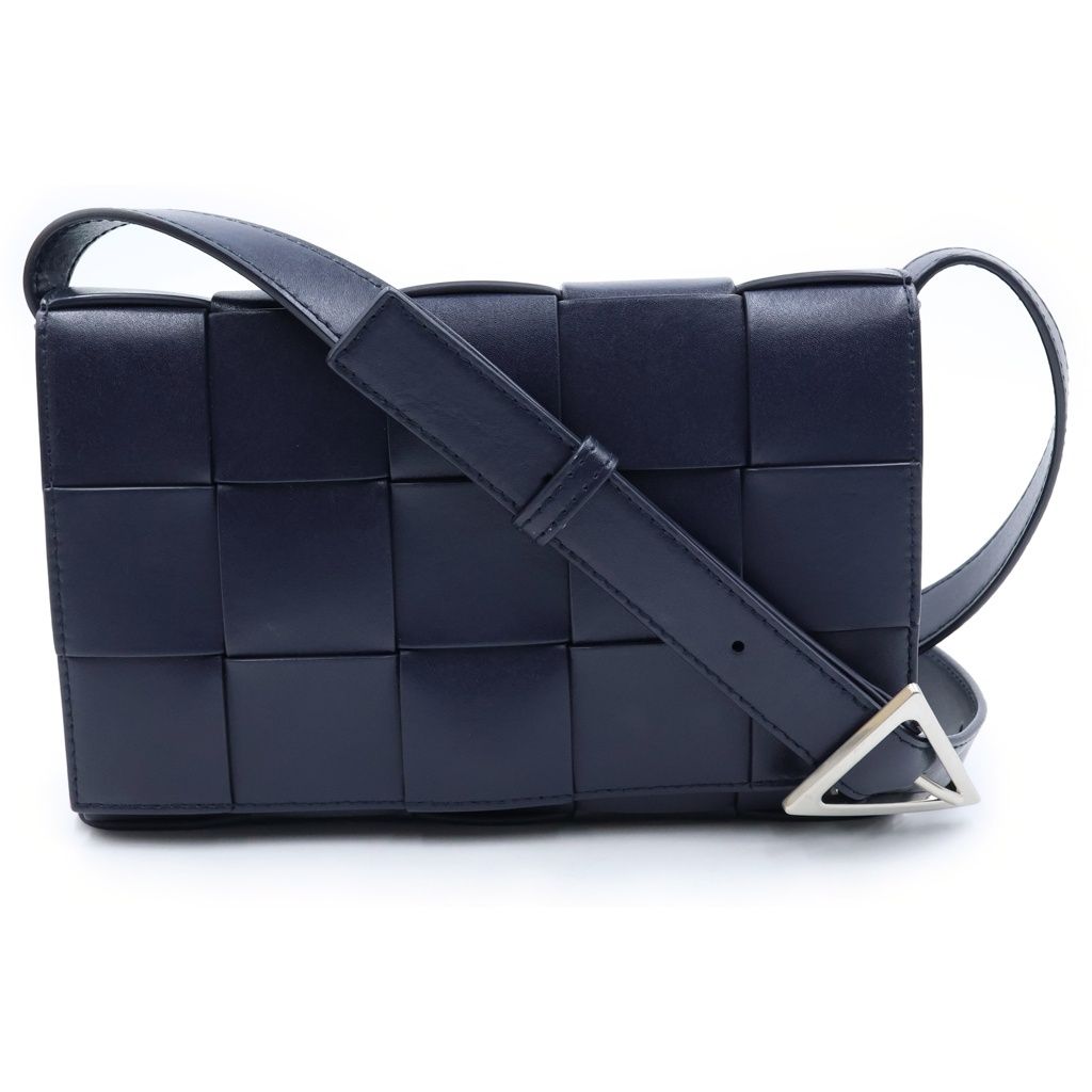 Bottega Veneta Cassette Maxi Intrecciato Leather Shoulder Bag Navy