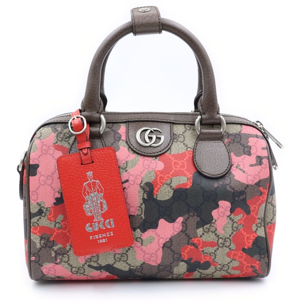 Gucci GG Camouflage Leather Silver 2-Way Shoulder Bag Mini Pink Beige