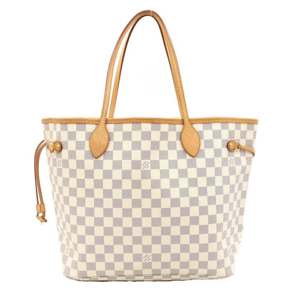Louis Vuitton Damier Azur Neverfull MM Leather Tote Brown White