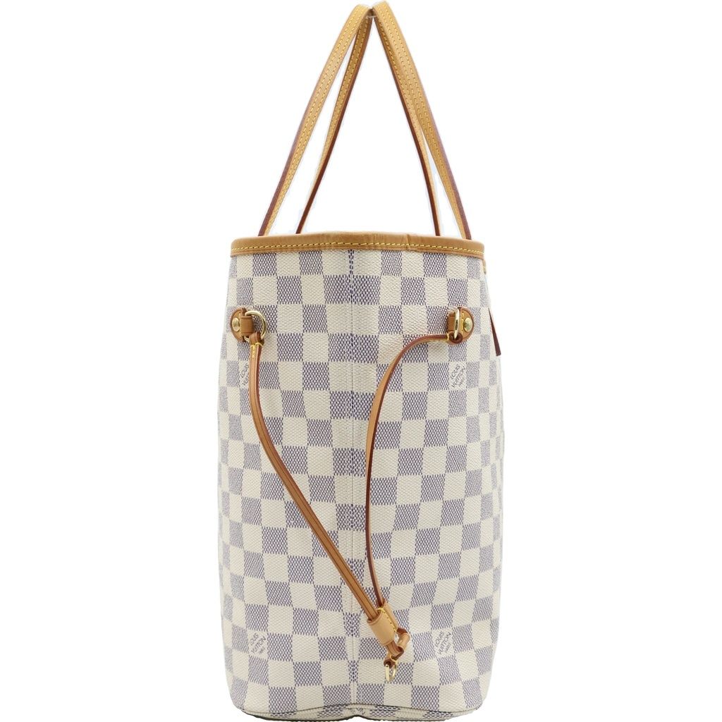 Louis Vuitton Damier Azur Neverfull MM Leather Tote Brown White — view 3