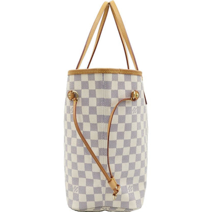 Louis Vuitton Damier Azur Neverfull MM Leather Tote Brown White — view 3
