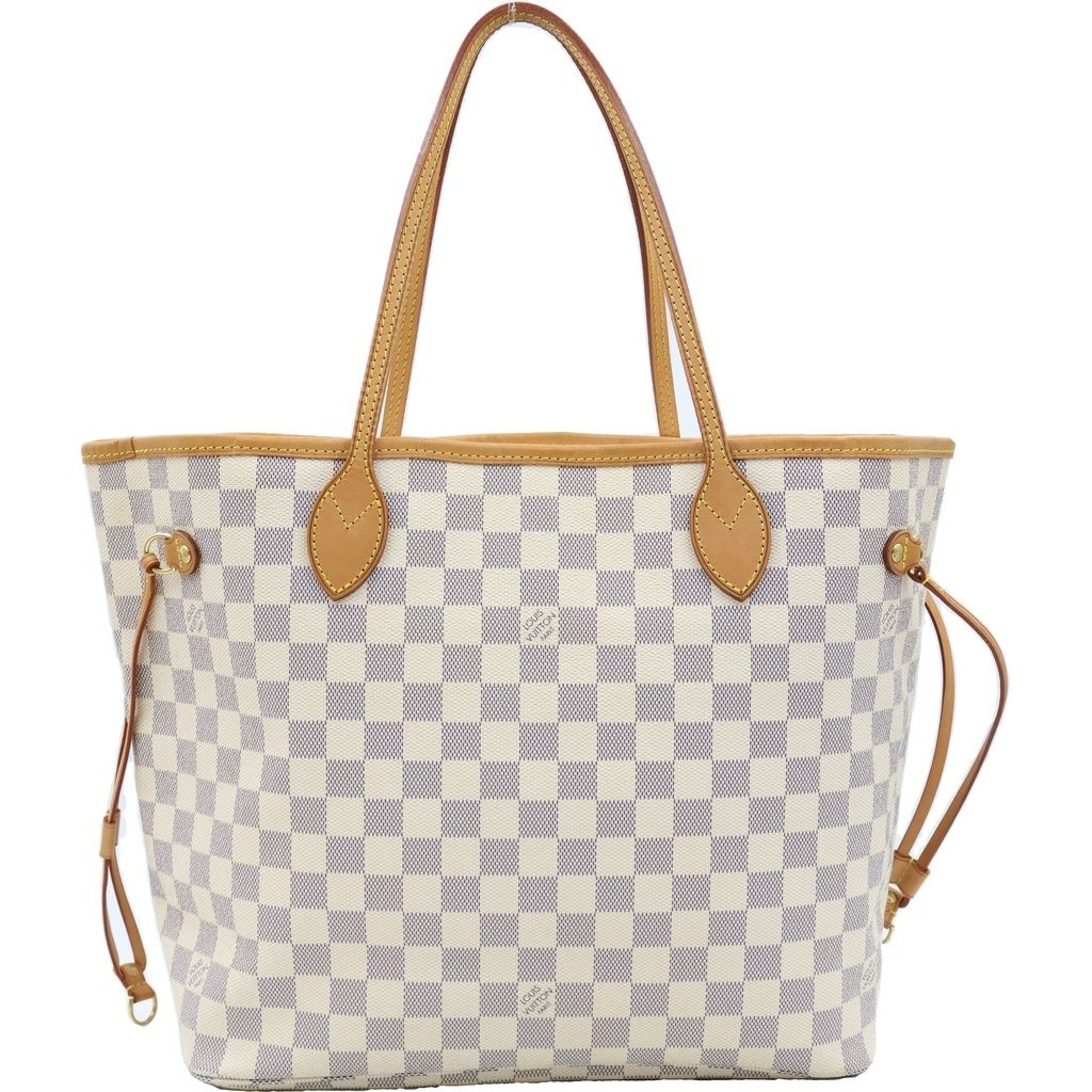 Louis Vuitton Damier Azur Neverfull MM Leather Tote Brown White — view 2