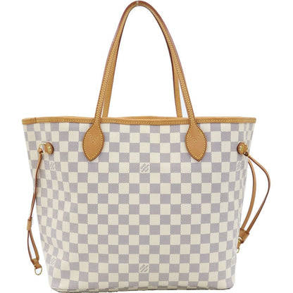 Louis Vuitton Damier Azur Neverfull MM Leather Tote Brown White — view 2