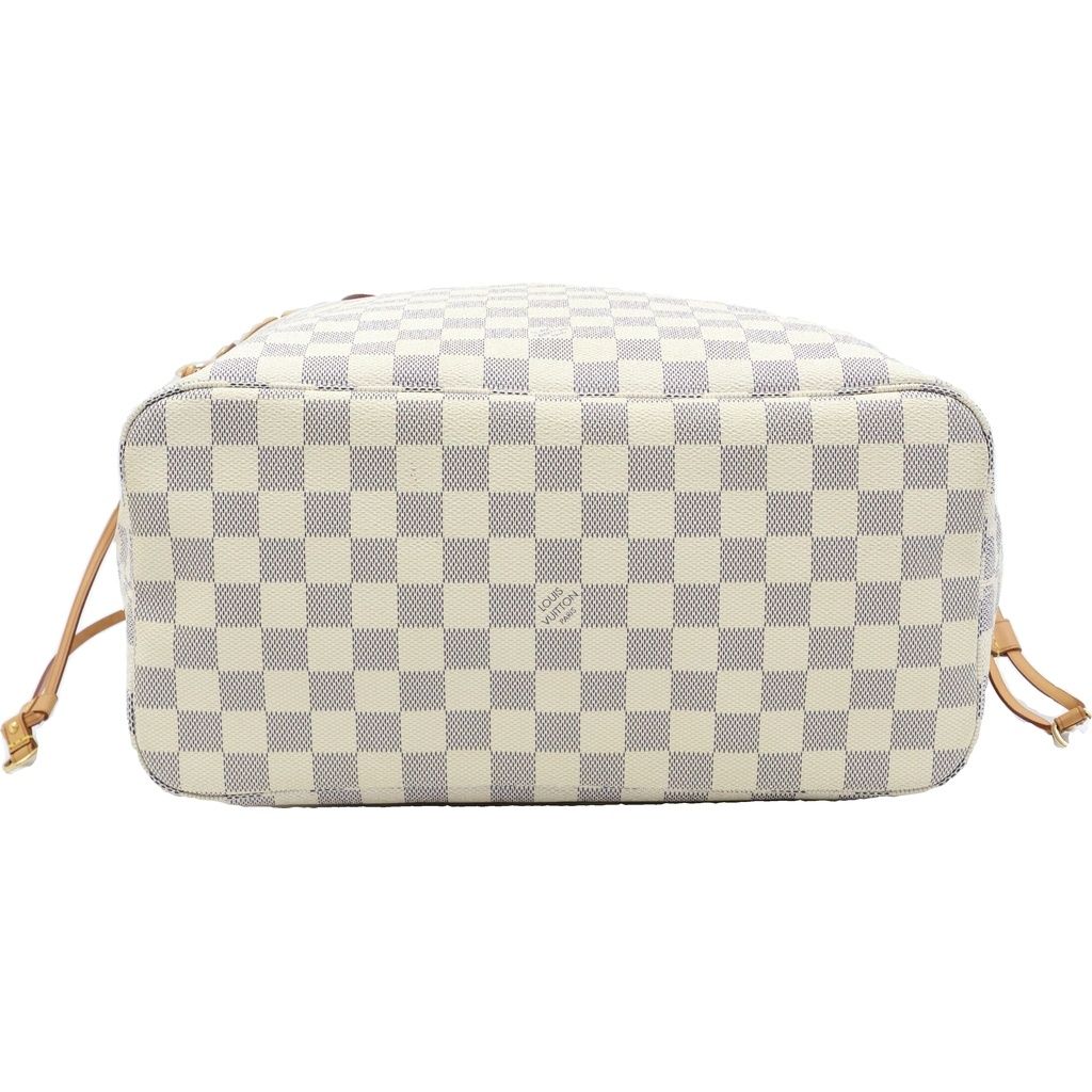 Louis Vuitton Damier Azur Neverfull MM Leather Tote Brown White — view 4