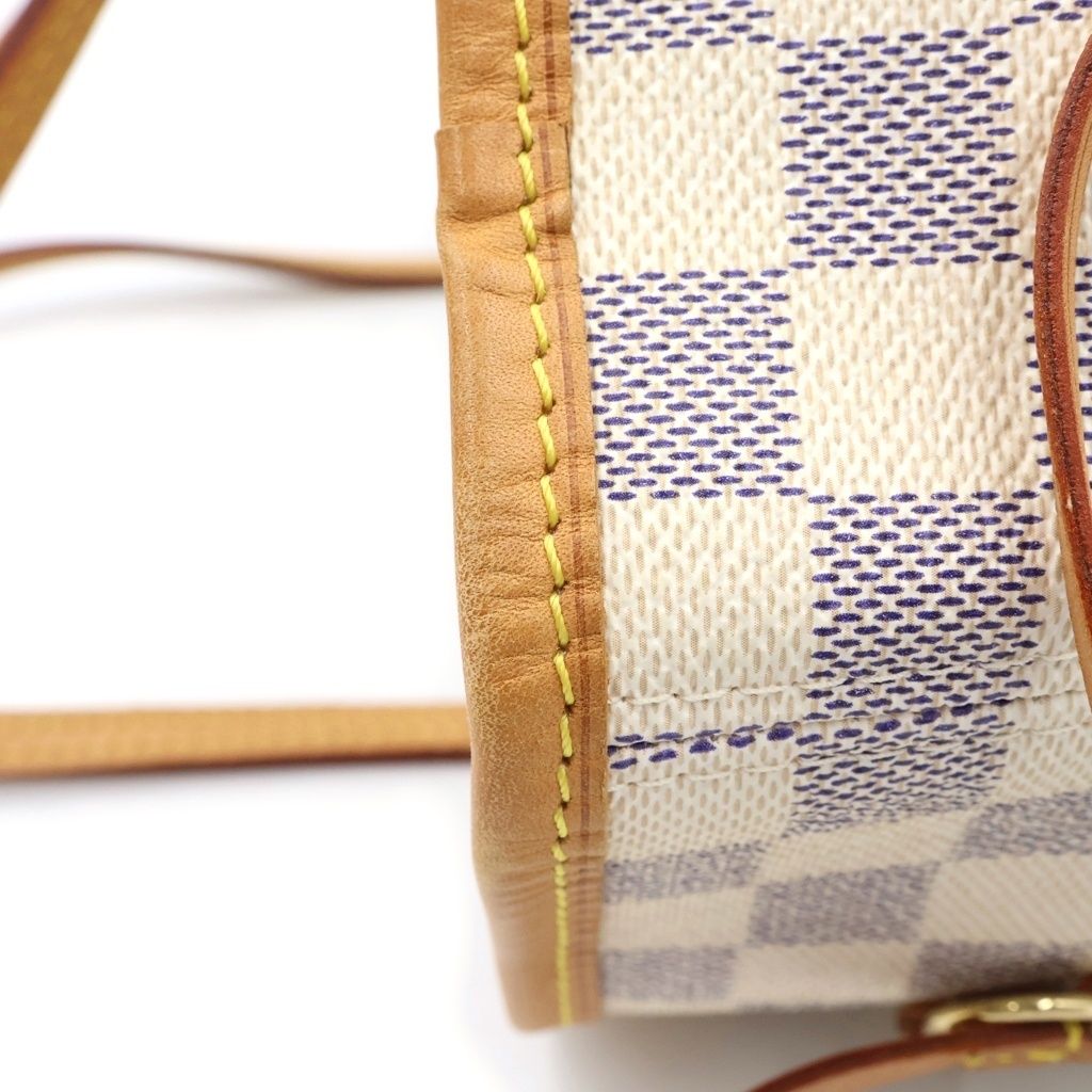Louis Vuitton Damier Azur Neverfull MM Leather Tote Brown White — view 7