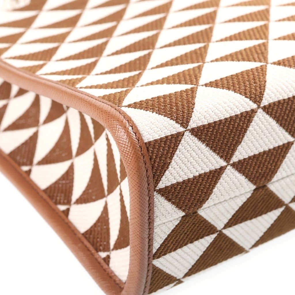 Prada Symbol Embroidery Fabric Handbag 2-Way Shoulder Small White Brown — view 5