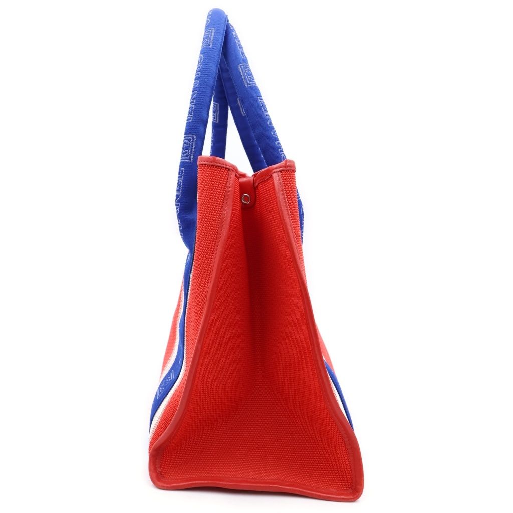Chanel Sports Line CC Logo Leather Patch Canvas Tote Red Blue — view 3