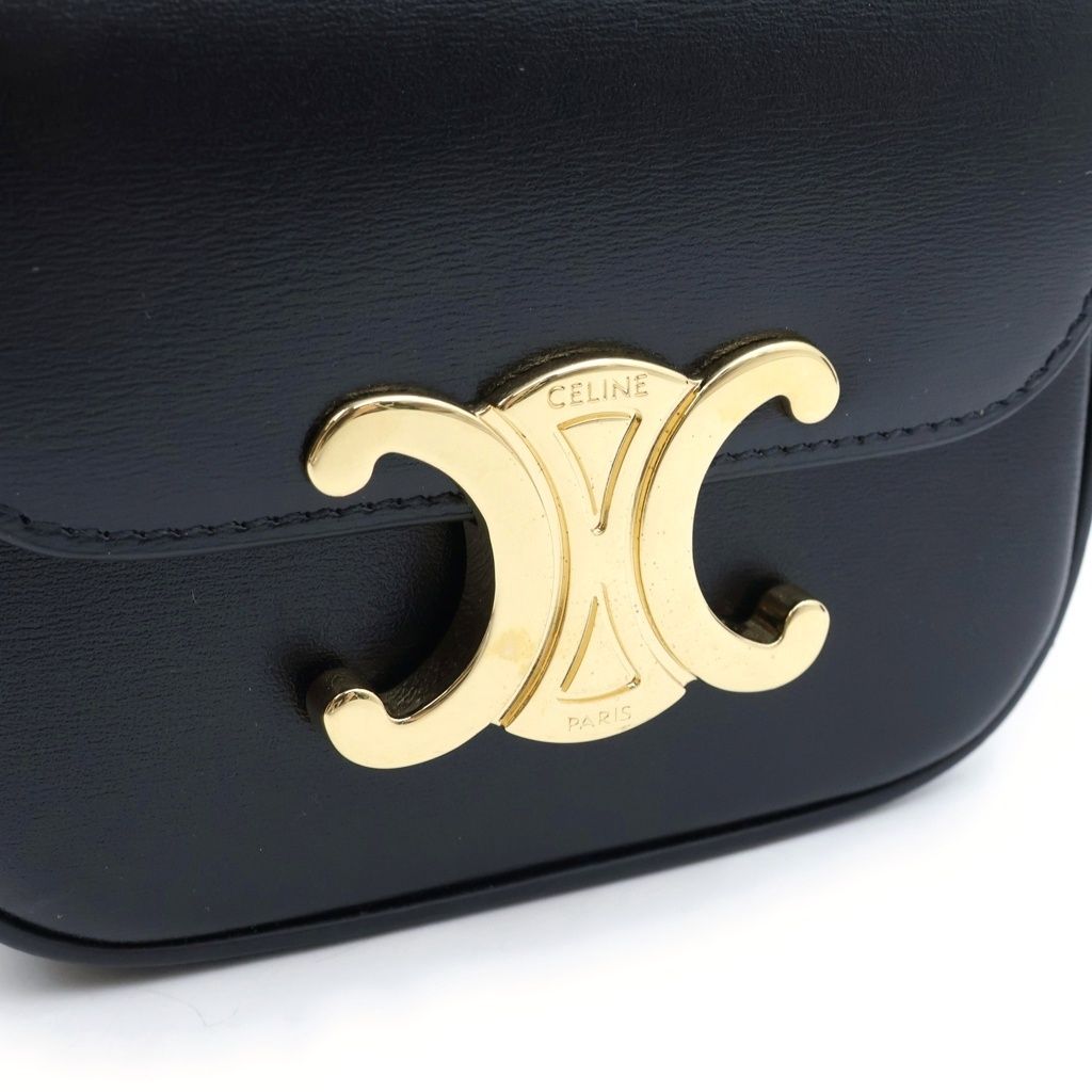 Celine Triomphe Mini Claude Shoulder Bag Black Leather Gold — view 6