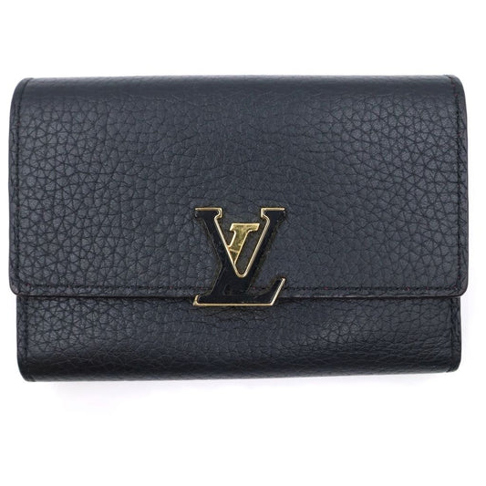 Louis Vuitton Lutefeuille Capucines Compact Wallet Trifold Black Leather Gold