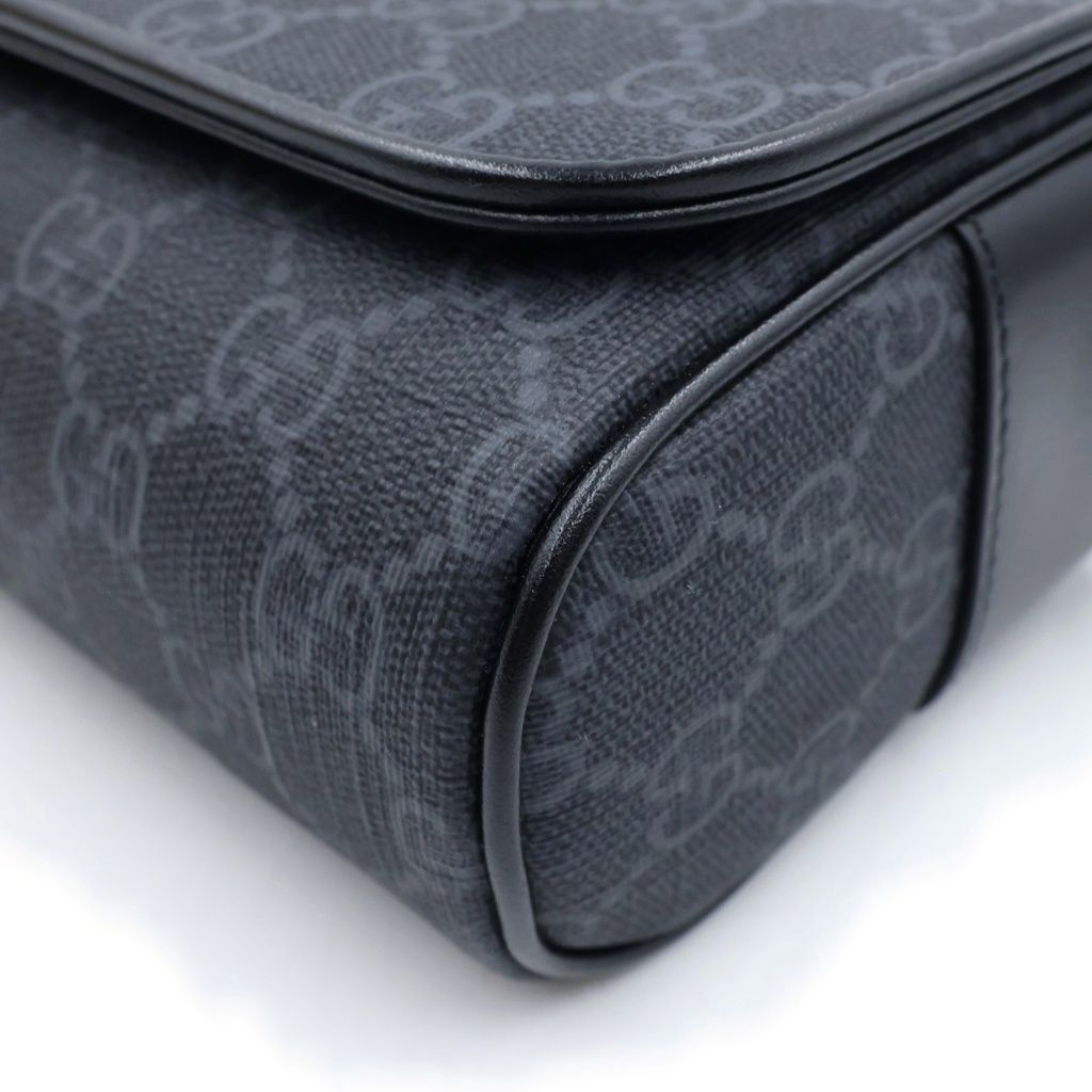 Gucci GG Supreme Super Mini Shoulder Bag Black Canvas Leather Silver — view 5