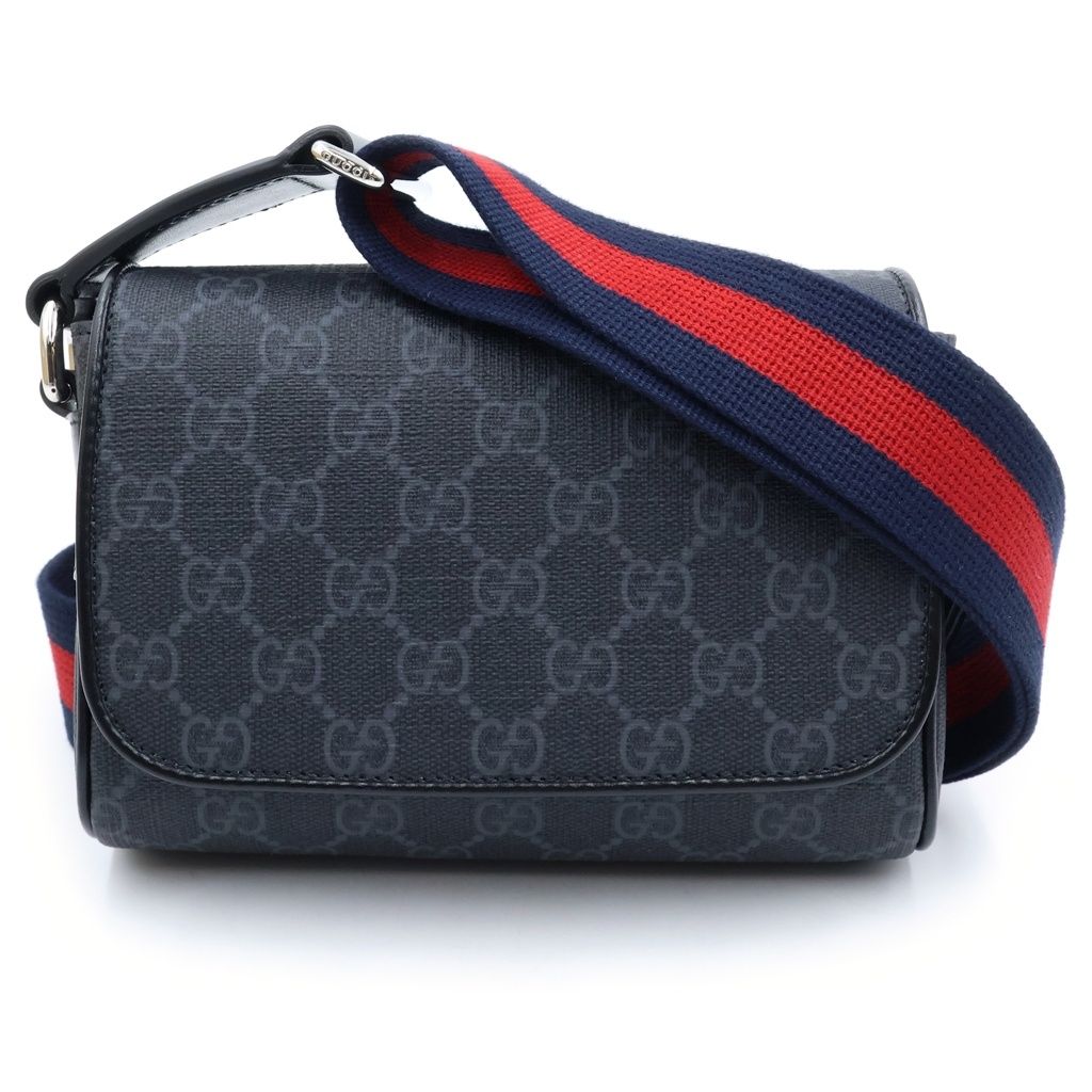 Gucci GG Supreme Super Mini Shoulder Bag Black Canvas Leather Silver
