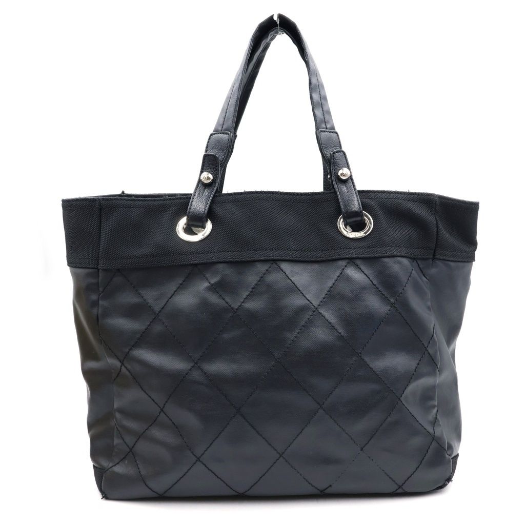 Chanel Paris Biarritz MM Tote Black Leather Silver — view 2