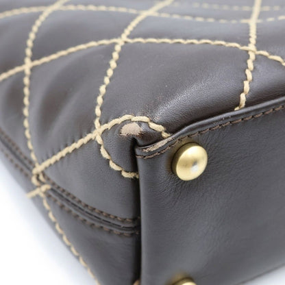 Chanel Wild Stitch Handbag Quilted Leather Dark Brown — view 6