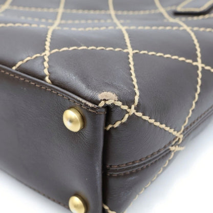 Chanel Wild Stitch Handbag Quilted Leather Dark Brown — view 5