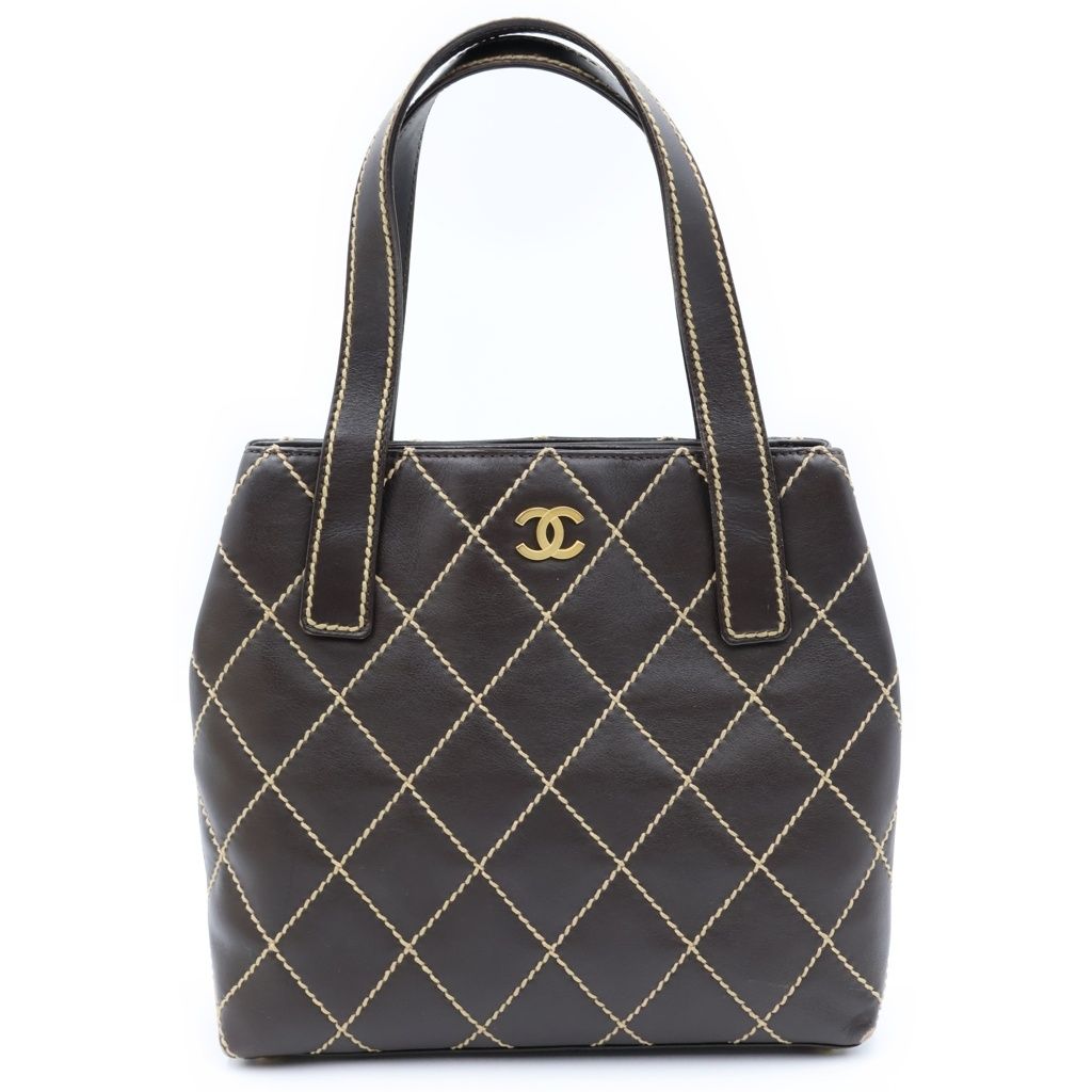 Chanel Wild Stitch Handbag Quilted Leather Dark Brown