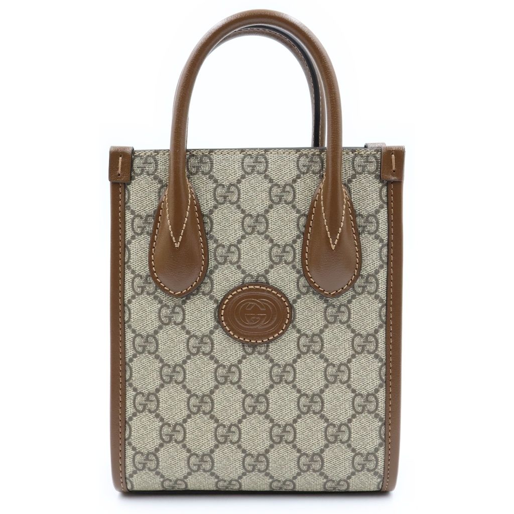 Gucci Interlocking G Shoulder Bag Beige Brown Leather Gold