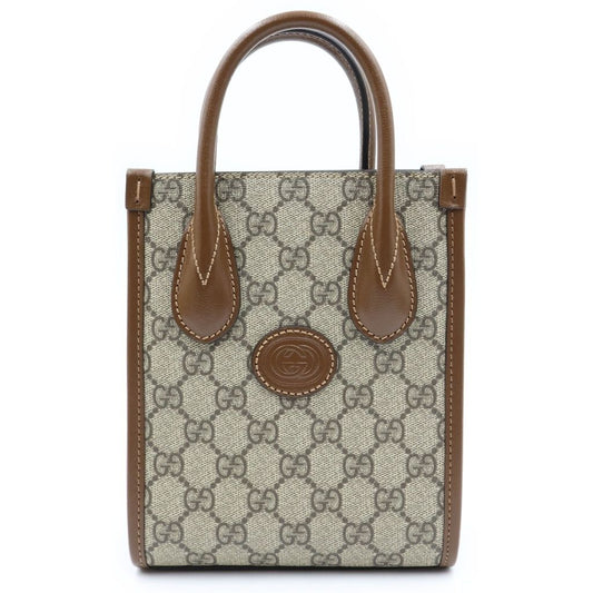 Gucci Interlocking G Shoulder Bag Beige Brown Leather Gold