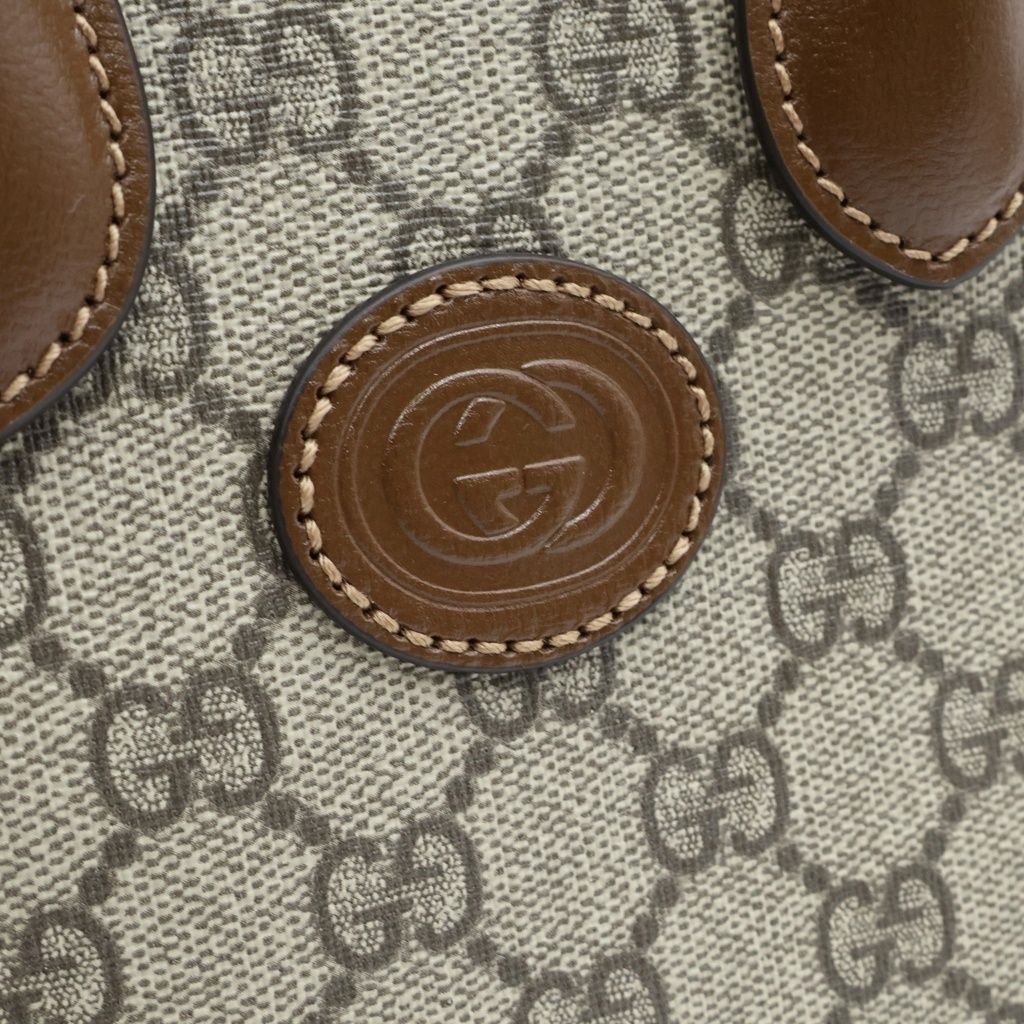 Gucci Interlocking G Shoulder Bag Beige Brown Leather Gold — view 6