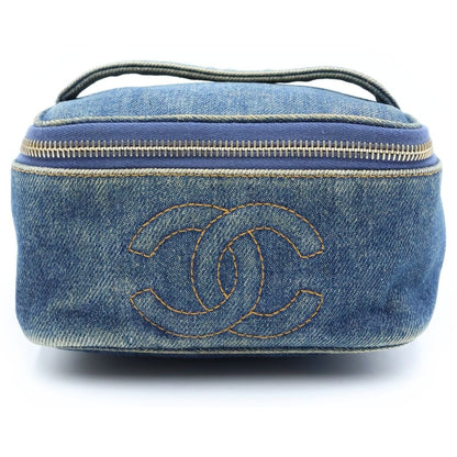 Chanel Vintage Denim Vanity Handbag Pouch Indigo Blue Gold