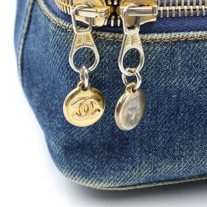 Chanel Vintage Denim Vanity Handbag Pouch Indigo Blue Gold — view 7