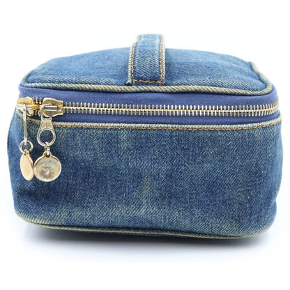 Chanel Vintage Denim Vanity Handbag Pouch Indigo Blue Gold — view 3