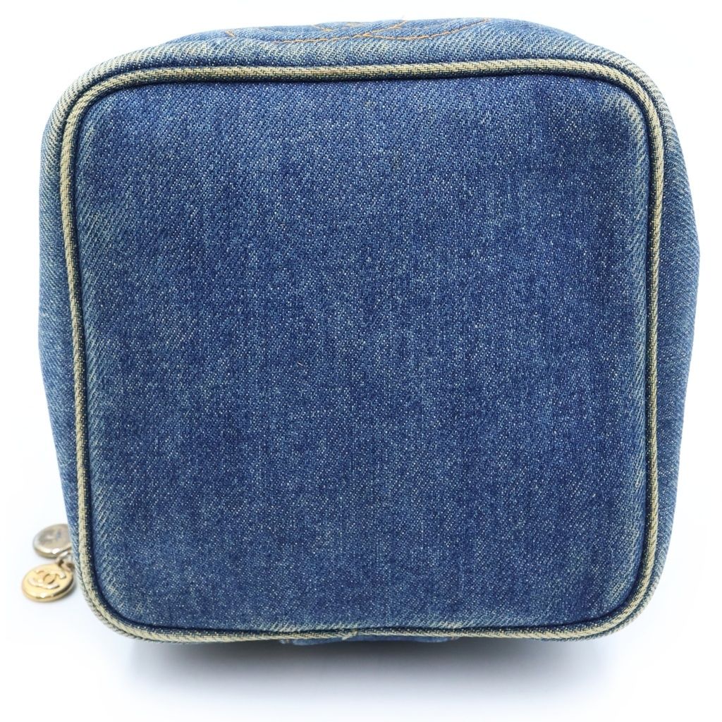 Chanel Vintage Denim Vanity Handbag Pouch Indigo Blue Gold — view 4