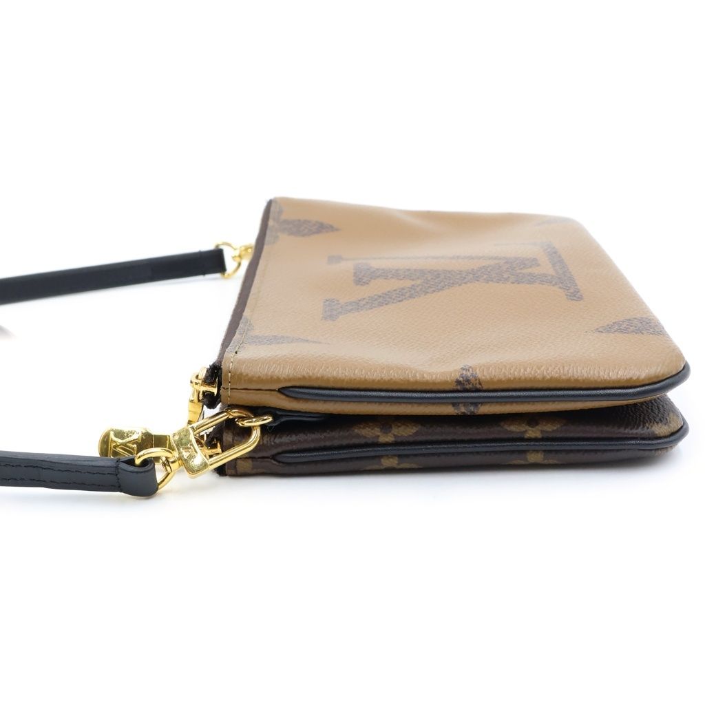 Louis Vuitton Monogram Giant Reverse Pochette Double Zip Brown Black Leather — view 3