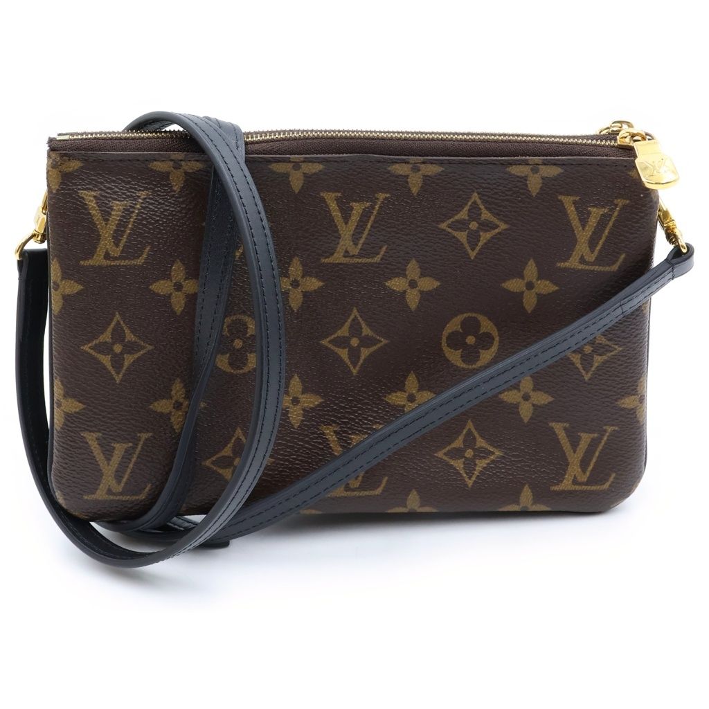 Louis Vuitton Monogram Giant Reverse Pochette Double Zip Brown Black Leather — view 2