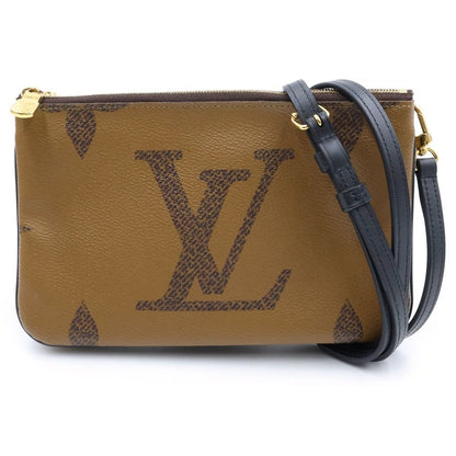Louis Vuitton Monogram Giant Reverse Pochette Double Zip Brown Black Leather