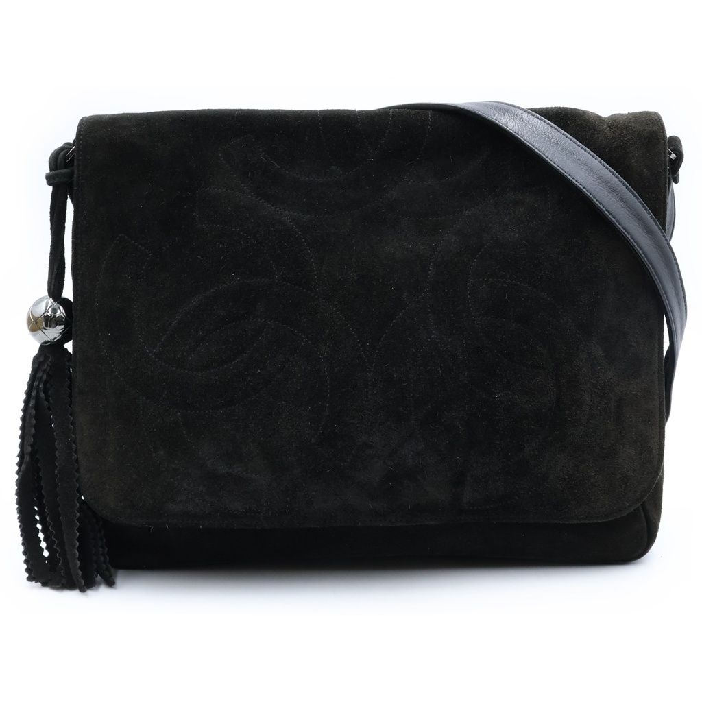 Chanel Triple Coco Tassel Shoulder Bag Black Suede Silver