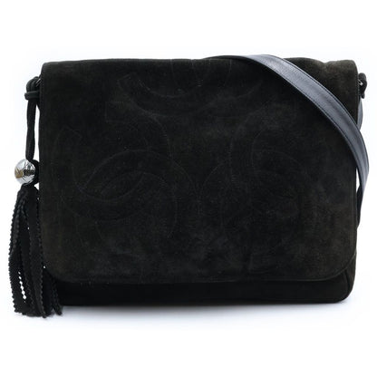 Chanel Triple Coco Tassel Shoulder Bag Black Suede Silver
