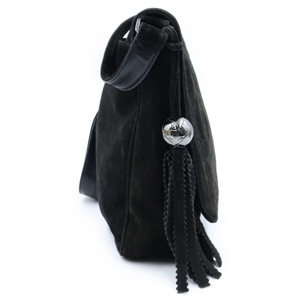 Chanel Triple Coco Tassel Shoulder Bag Black Suede Silver — view 3