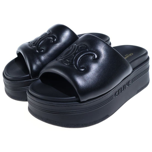 Celine Triomphe Sandals Black Leather Silicone Thick Sole