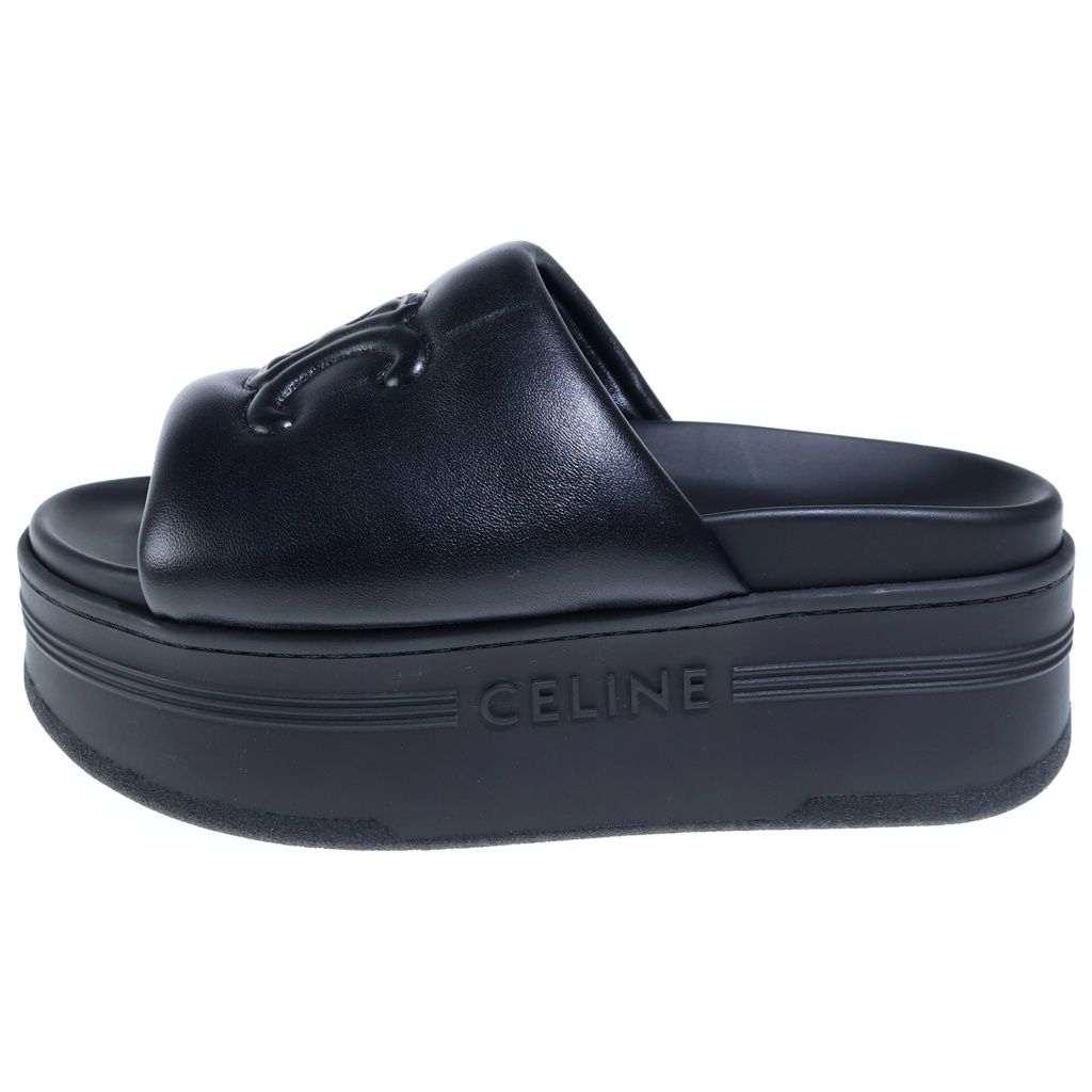 Celine Triomphe Sandals Black Leather Silicone Thick Sole — view 2