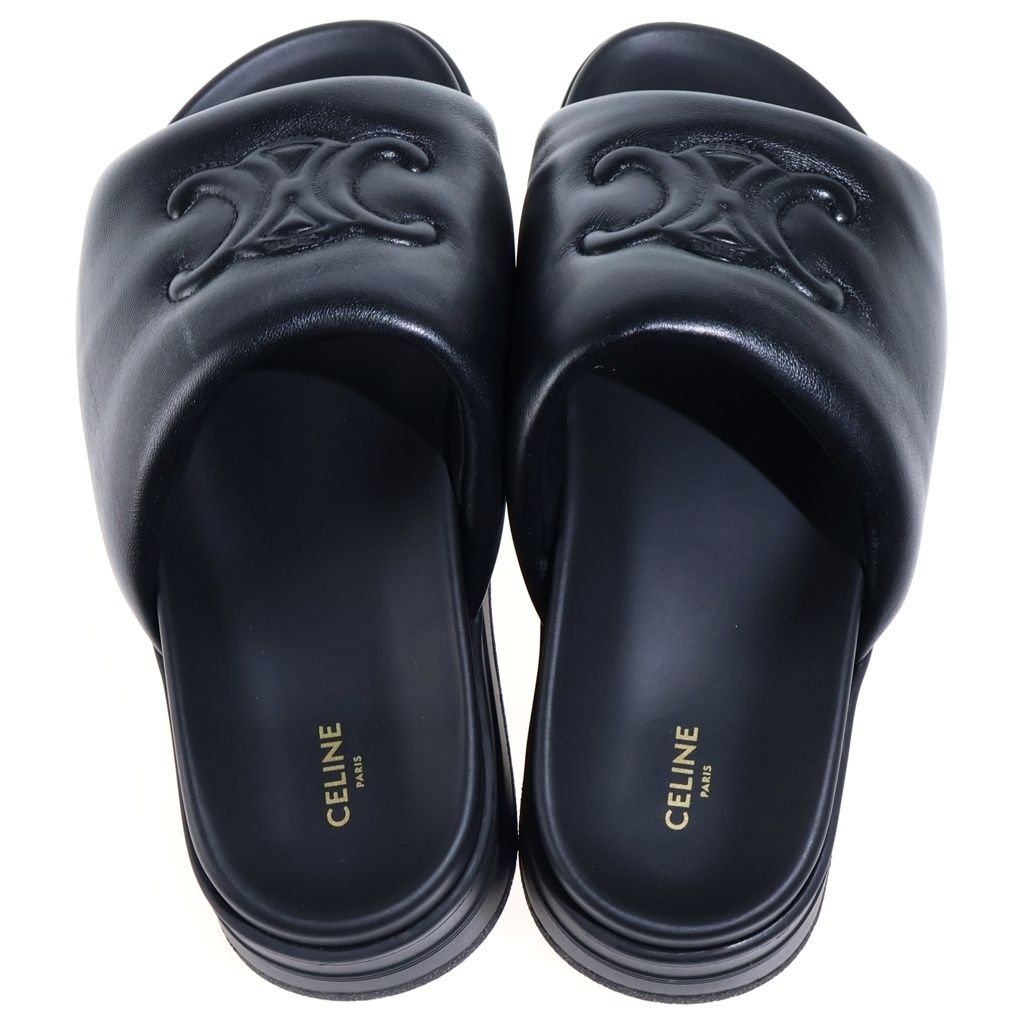 Celine Triomphe Sandals Black Leather Silicone Thick Sole — view 4