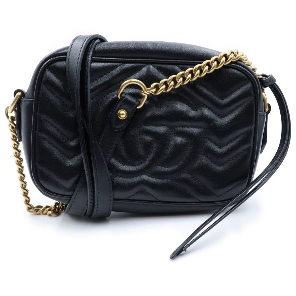 Gucci GG Marmont Mini Chain Shoulder Bag Black Gold Leather — view 2