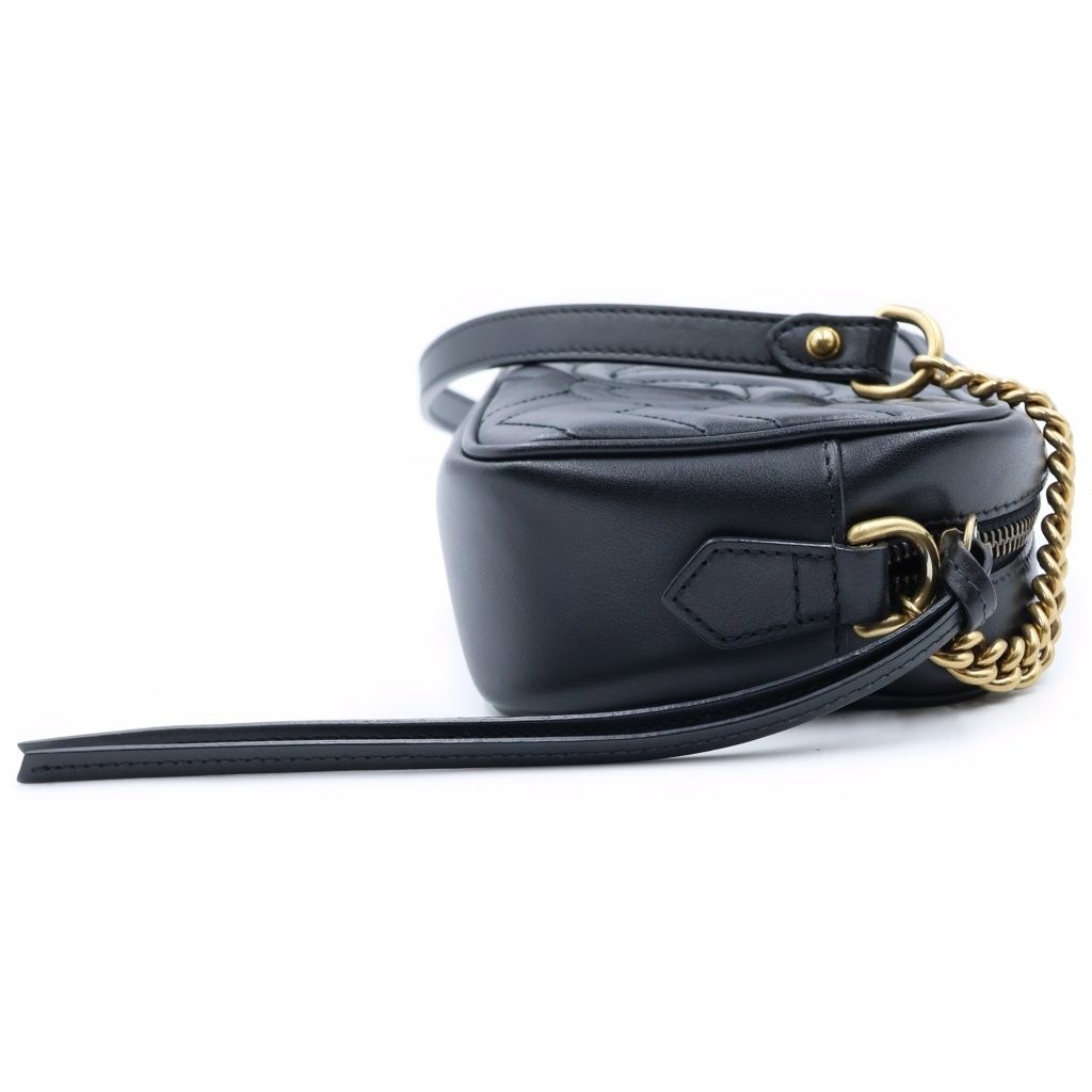 Gucci GG Marmont Mini Chain Shoulder Bag Black Gold Leather — view 3