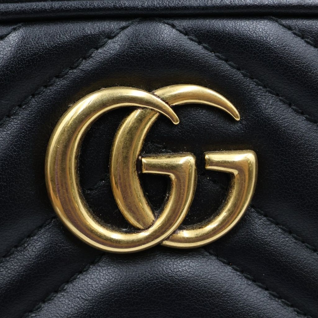 Gucci GG Marmont Mini Chain Shoulder Bag Black Gold Leather — view 6