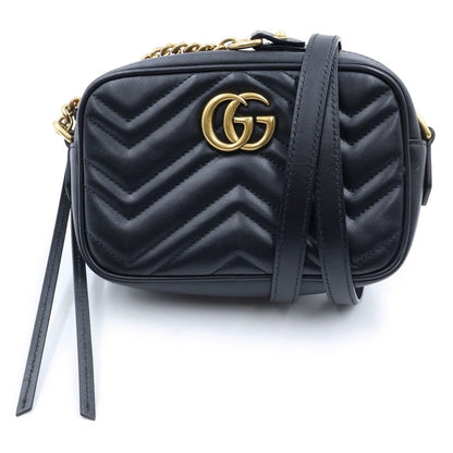 Gucci GG Marmont Mini Chain Shoulder Bag Black Gold Leather