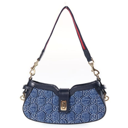 Gucci Sherry Line GG Denim Moonside Bag Indigo Blue Gold
