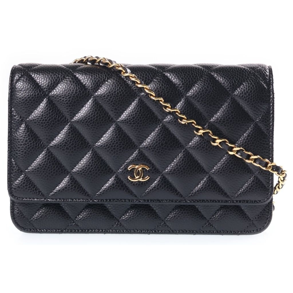 Chanel CC Logo Quilted Caviar Leather Gold Chain Wallet Shoulder Bag Random