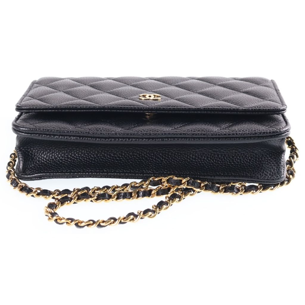 Chanel CC Logo Quilted Caviar Leather Gold Chain Wallet Shoulder Bag Random — view 4