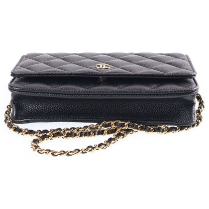 Chanel CC Logo Quilted Caviar Leather Gold Chain Wallet Shoulder Bag Random — view 4