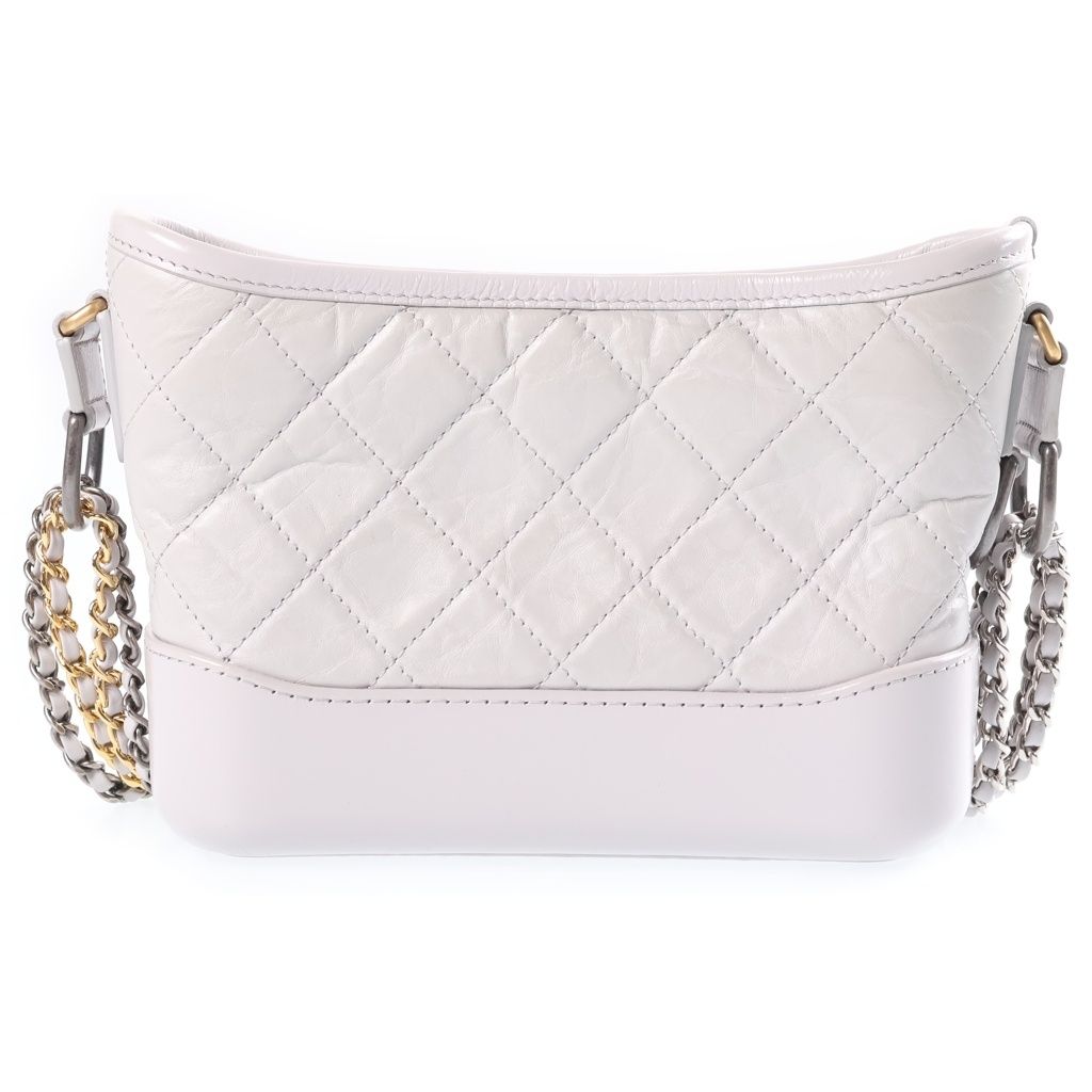 Chanel Gabrielle de Chanel Small Chain Shoulder Bag Light Gray Leather Gold