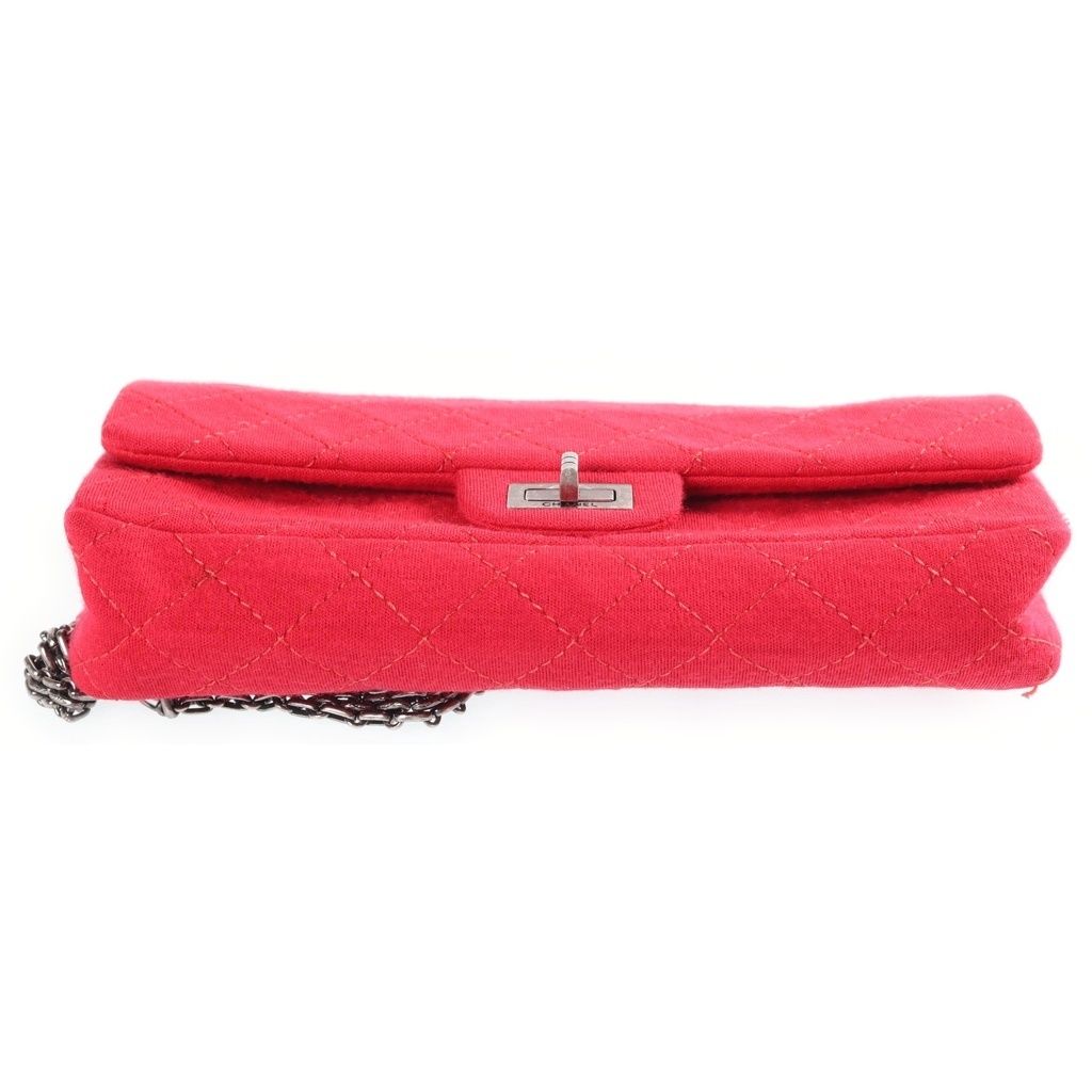 Chanel 2.55 S Chain Double Flap 2-Way Cotton Shoulder Bag Pink Silver — view 4