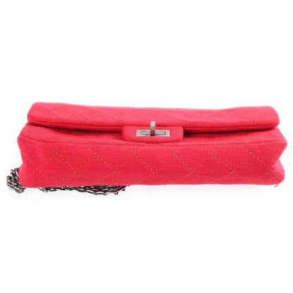Chanel 2.55 S Chain Double Flap 2-Way Cotton Shoulder Bag Pink Silver — view 4